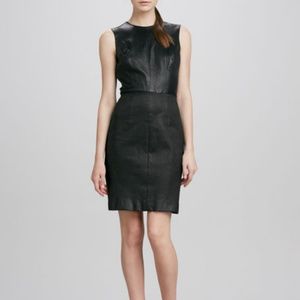 Milly Lisa Leather/Crepe Dress Black, Size 6, NWT